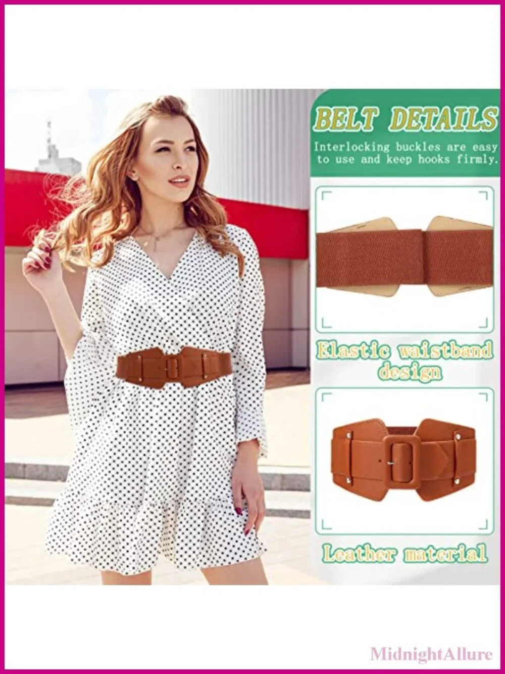 2 Pc Wide Elastic Waist Belt Set Faux Leather Corset Belt for Dress